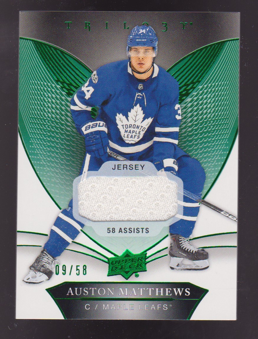 2018-19 Upper Deck Trilogy Green #20 Auston Matthews JERSEY 9/58 (image for) 2018-19 Upper Deck Trilogy Green #20 Auston Matthews JERSEY 9/58